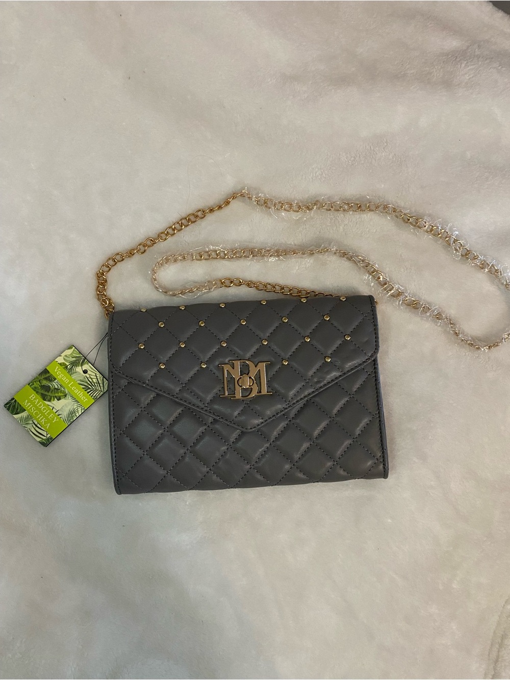 NWT Badgley Mischka Gray Quilted Vegan Leather Crossbody Purse